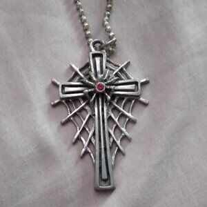 Cross with web and spider necklace